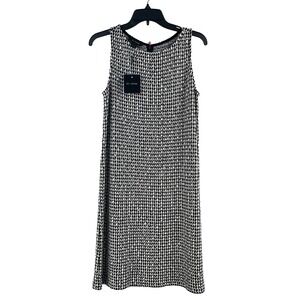 NWT ST. JOHN Sleeveless Shift Dress Ecru White Black Multi Tweed Knit M Zip Up‎